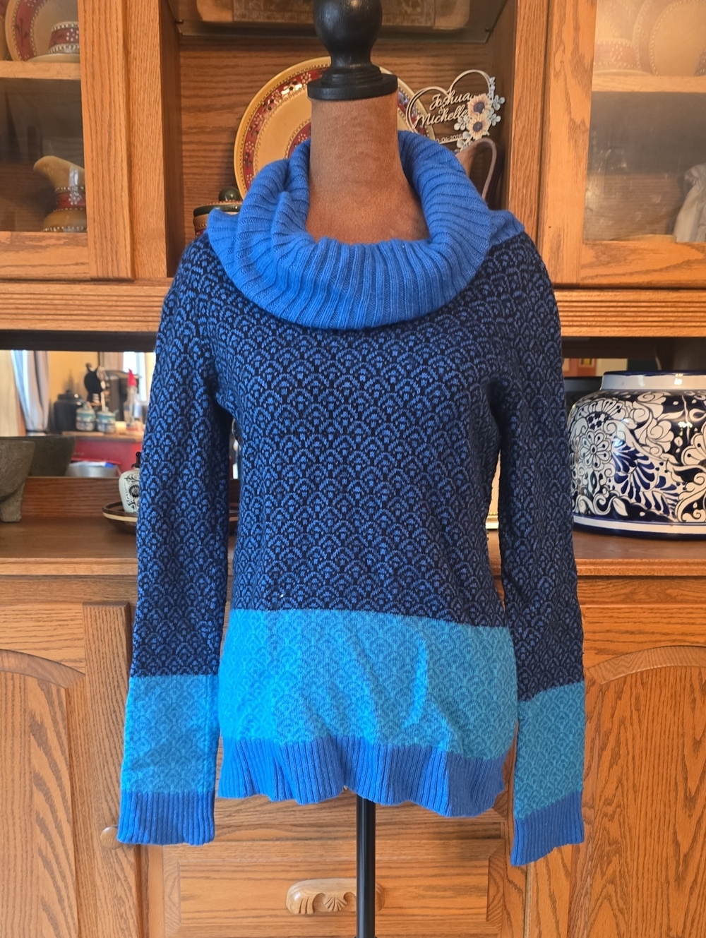 C. Wonder Navy and Bright Blue Two-Tone Cowlneck Sweater